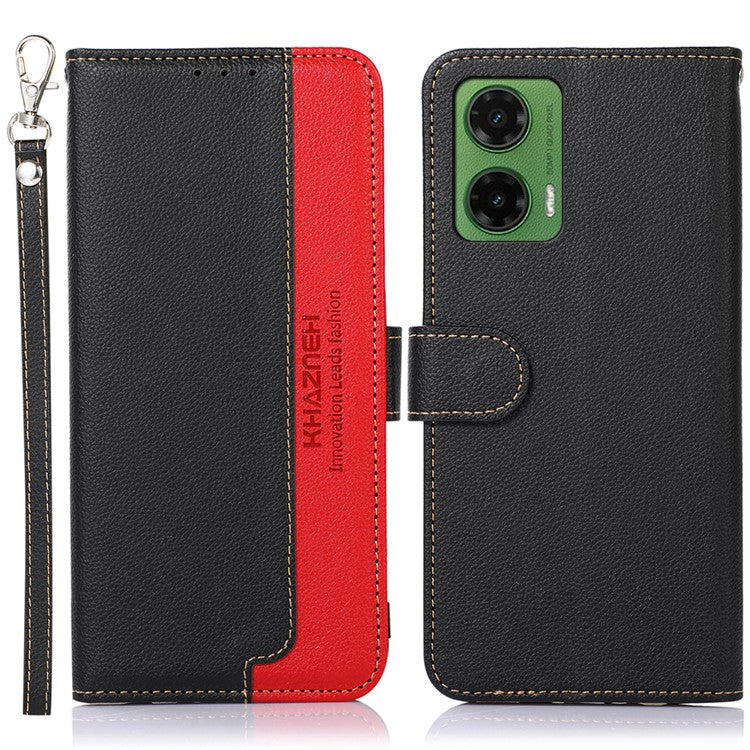 KHAZNEH For Motorola Moto G35 5G Case RFID Blocking Wallet PU Leather Phone Cover - Black