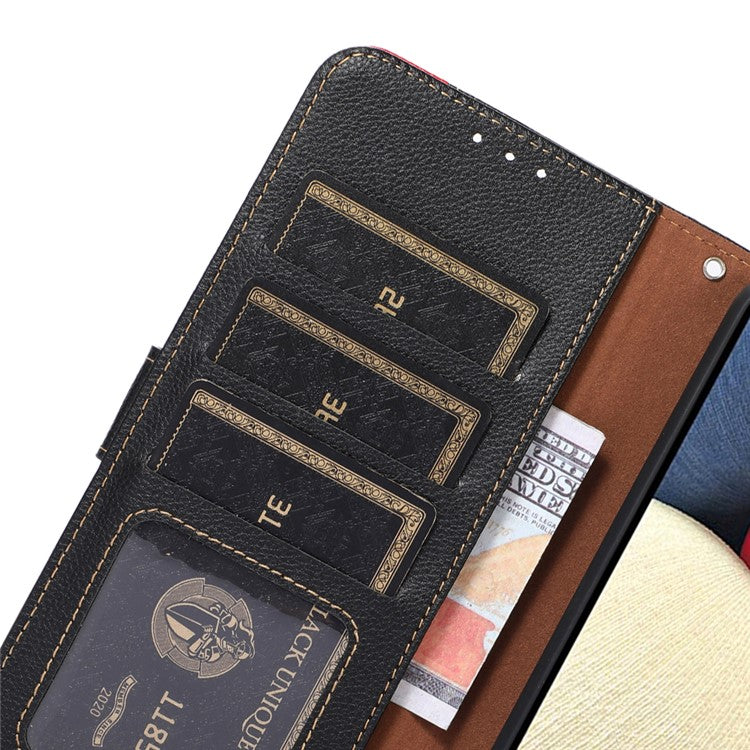 KHAZNEH For Motorola Moto G35 5G Case RFID Blocking Wallet PU Leather Phone Cover - Black