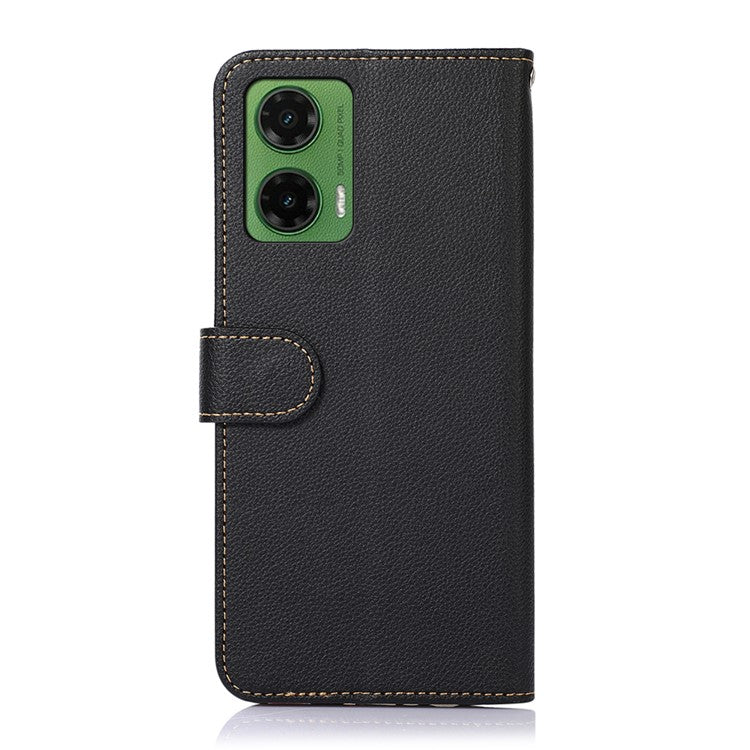 KHAZNEH For Motorola Moto G35 5G Case RFID Blocking Wallet PU Leather Phone Cover - Black