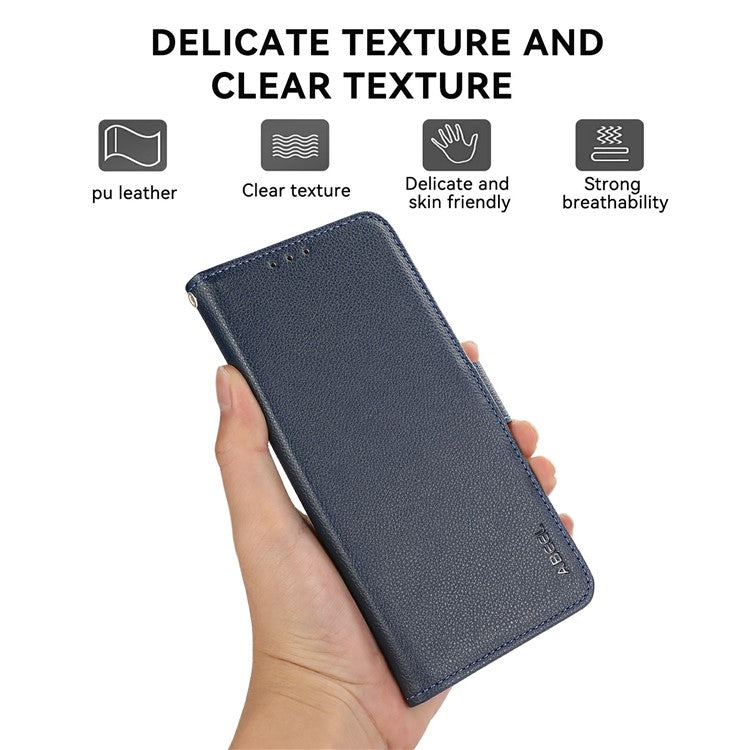 ABEEL For Motorola Moto G35 5G Case Litchi Texture Leather RFID Blocking Phone Cover - Blue