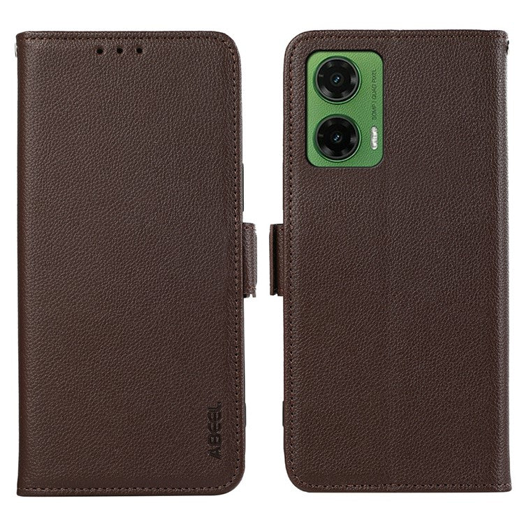 ABEEL For Motorola Moto G35 5G Case Litchi Texture Leather RFID Blocking Phone Cover - Brown
