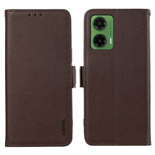 ABEEL For Motorola Moto G35 5G Case Litchi Texture Leather RFID Blocking Phone Cover - Brown