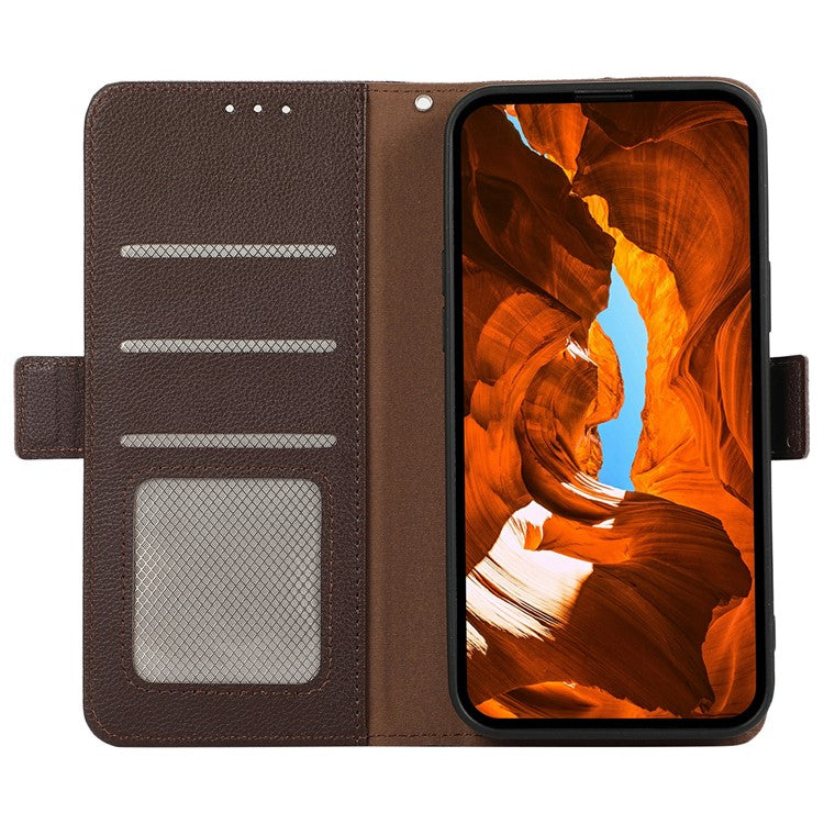 ABEEL For Motorola Moto G35 5G Case Litchi Texture Leather RFID Blocking Phone Cover - Brown