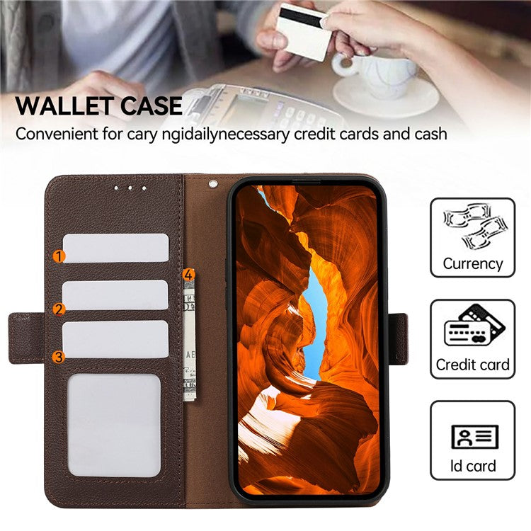ABEEL For Motorola Moto G35 5G Case Litchi Texture Leather RFID Blocking Phone Cover - Brown