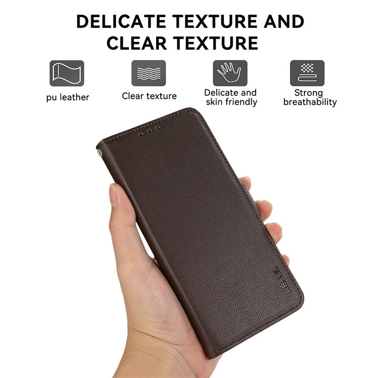 ABEEL For Motorola Moto G35 5G Case Litchi Texture Leather RFID Blocking Phone Cover - Brown