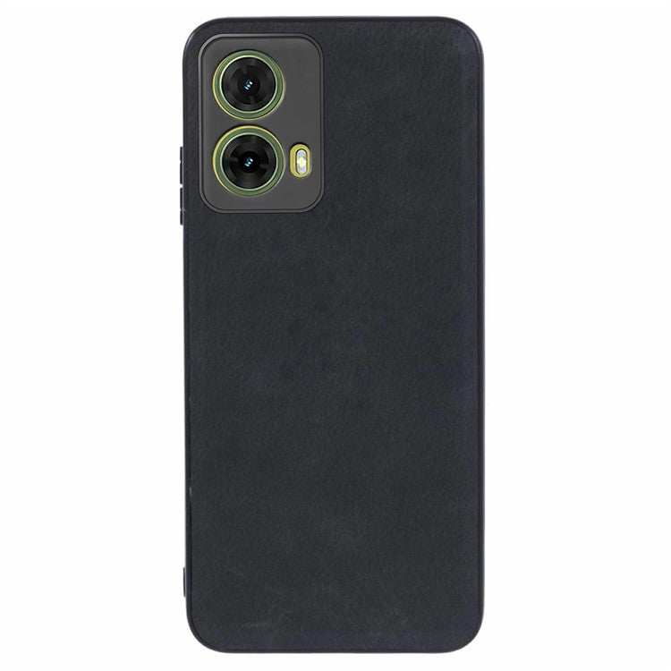 For Motorola Moto G35 5G Case Retro Leather Coated PC+TPU Phone Cover - Black