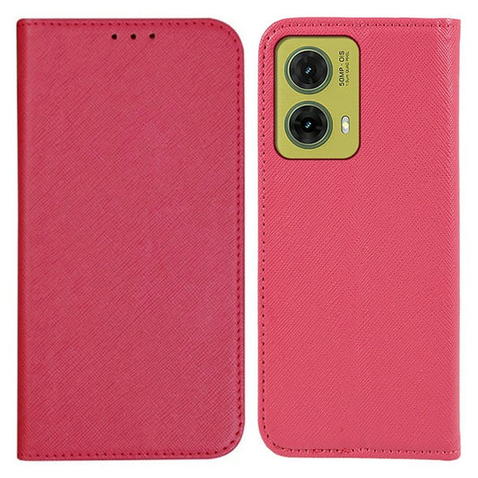 For Motorola Moto G35 5G Case Cross Texture Leather Phone Cover Hidden Magnetic - Pink