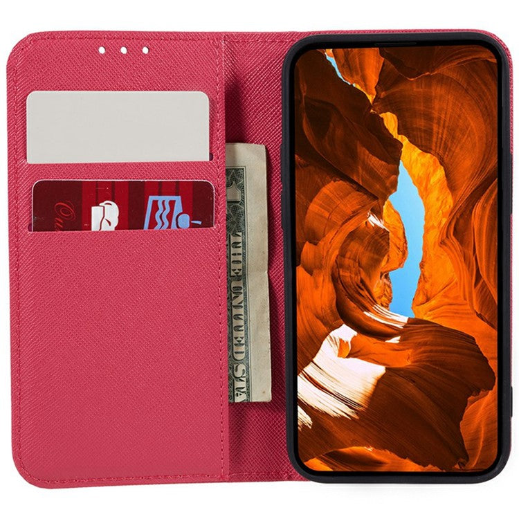 For Motorola Moto G35 5G Case Cross Texture Leather Phone Cover Hidden Magnetic - Pink