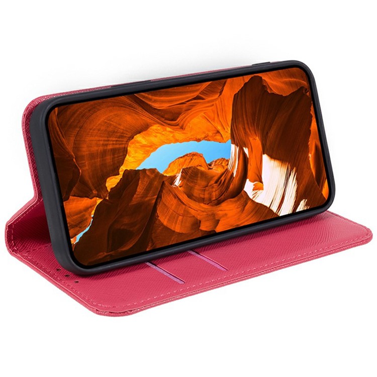 For Motorola Moto G35 5G Case Cross Texture Leather Phone Cover Hidden Magnetic - Pink