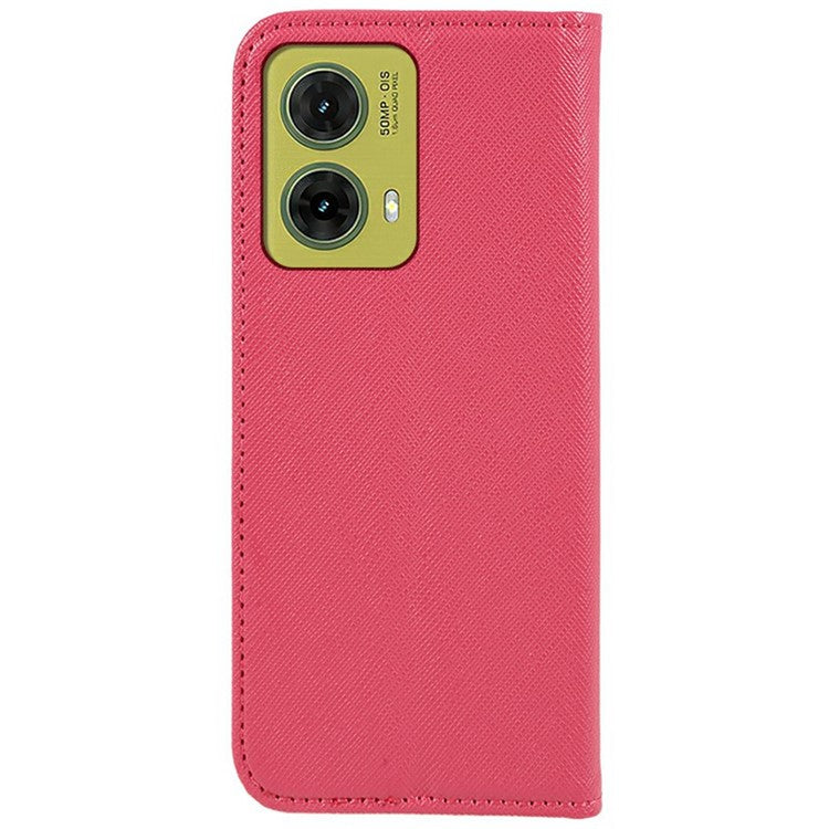For Motorola Moto G35 5G Case Cross Texture Leather Phone Cover Hidden Magnetic - Pink