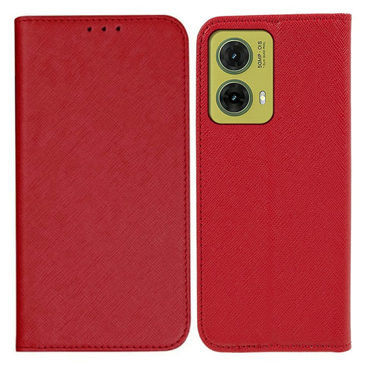 For Motorola Moto G35 5G Case Cross Texture Leather Phone Cover Hidden Magnetic - Red