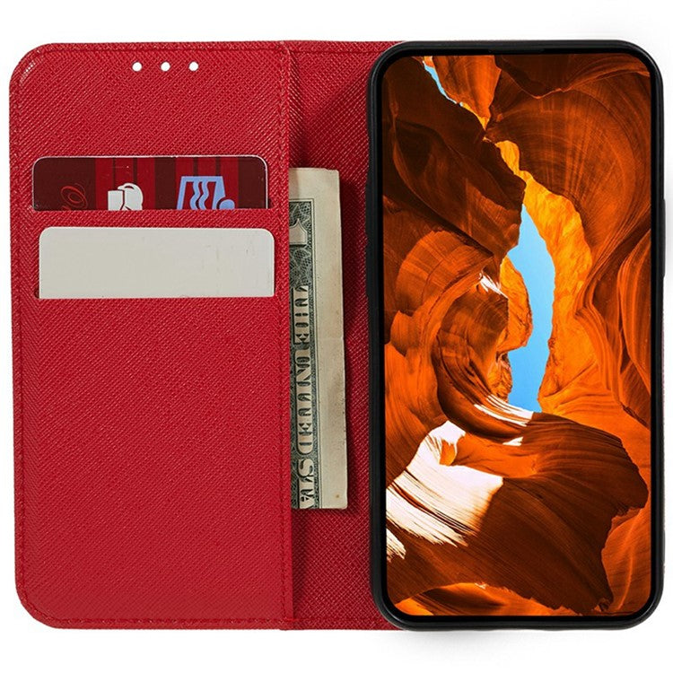 For Motorola Moto G35 5G Case Cross Texture Leather Phone Cover Hidden Magnetic - Red