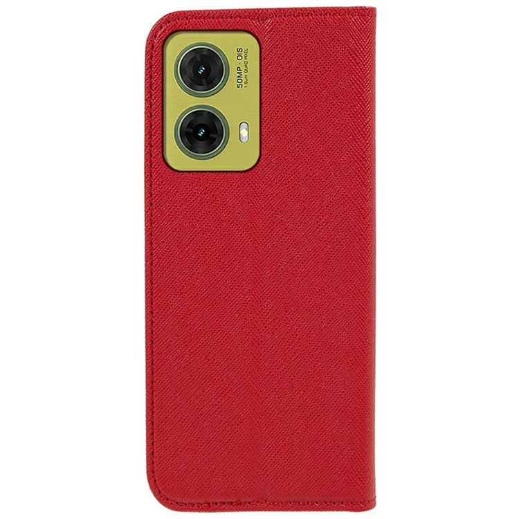 For Motorola Moto G35 5G Case Cross Texture Leather Phone Cover Hidden Magnetic - Red