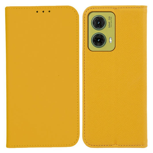 For Motorola Moto G35 5G Case Cross Texture Leather Phone Cover Hidden Magnetic - Yellow