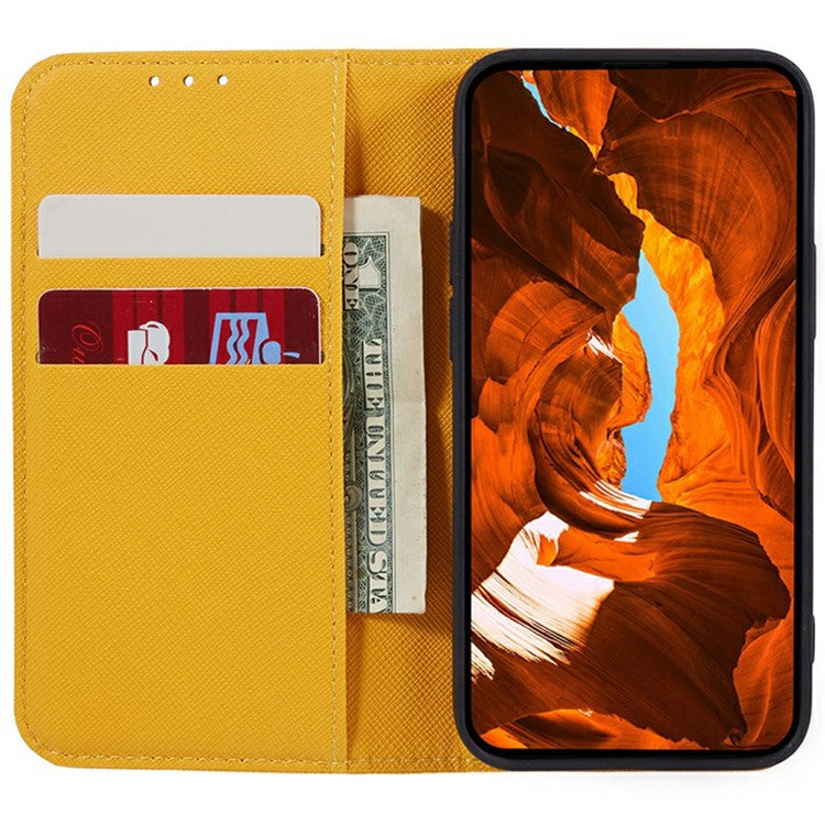 For Motorola Moto G35 5G Case Cross Texture Leather Phone Cover Hidden Magnetic - Yellow