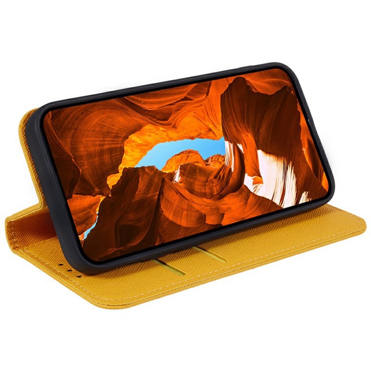 For Motorola Moto G35 5G Case Cross Texture Leather Phone Cover Hidden Magnetic - Yellow
