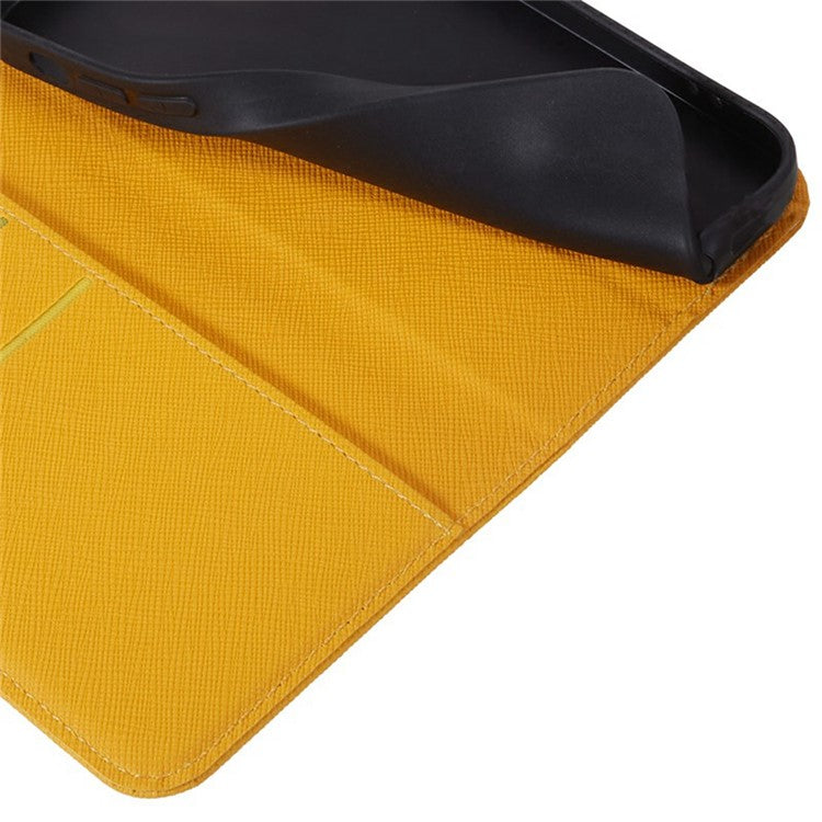 For Motorola Moto G35 5G Case Cross Texture Leather Phone Cover Hidden Magnetic - Yellow