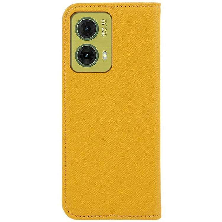 For Motorola Moto G35 5G Case Cross Texture Leather Phone Cover Hidden Magnetic - Yellow