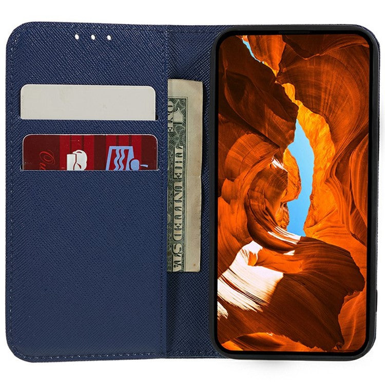 For Motorola Moto G35 5G Case Cross Texture Leather Phone Cover Hidden Magnetic - Dark Blue