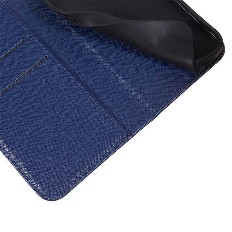 For Motorola Moto G35 5G Case Cross Texture Leather Phone Cover Hidden Magnetic - Dark Blue