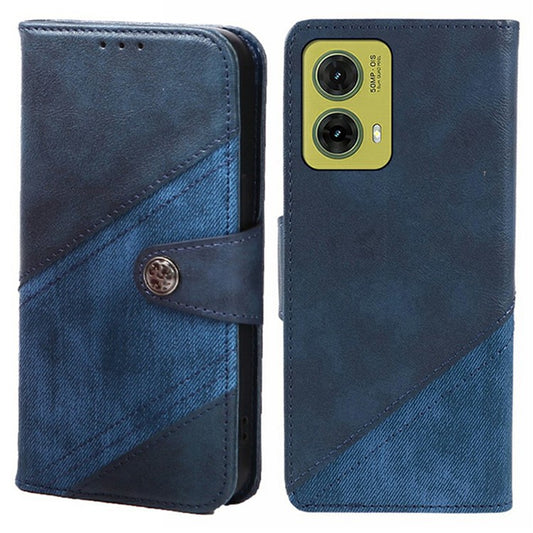 For Motorola Moto G35 5G Case Splicing Texture Leather Phone Cover Viewing Stand - Dark Blue