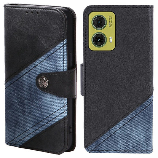 For Motorola Moto G35 5G Case Splicing Texture Leather Phone Cover Viewing Stand - Black