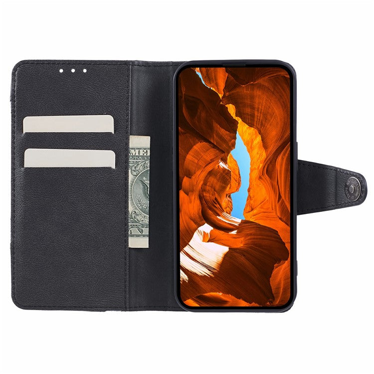 For Motorola Moto G35 5G Case Splicing Texture Leather Phone Cover Viewing Stand - Black