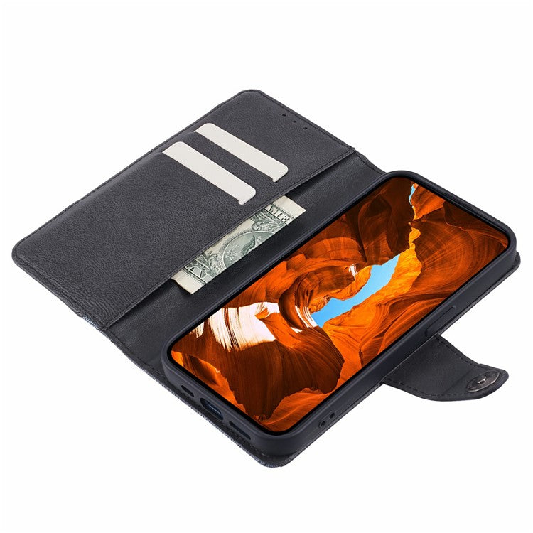 For Motorola Moto G35 5G Case Splicing Texture Leather Phone Cover Viewing Stand - Black
