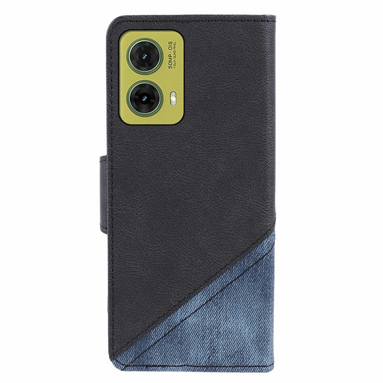For Motorola Moto G35 5G Case Splicing Texture Leather Phone Cover Viewing Stand - Black