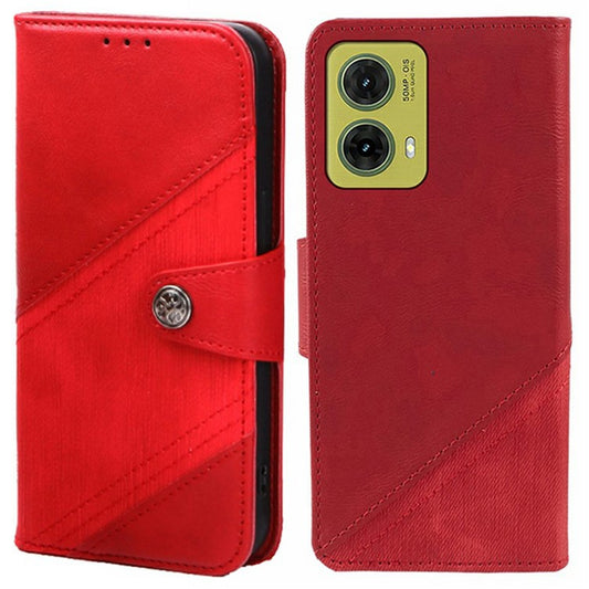 For Motorola Moto G35 5G Case Splicing Texture Leather Phone Cover Viewing Stand - Red