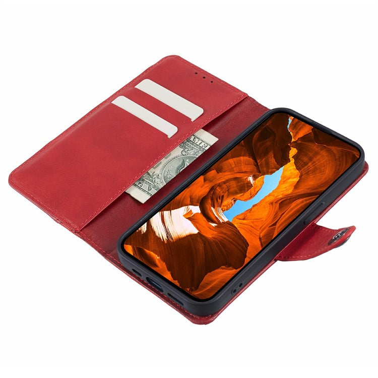 For Motorola Moto G35 5G Case Splicing Texture Leather Phone Cover Viewing Stand - Red