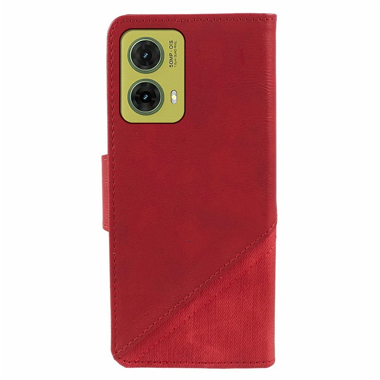 For Motorola Moto G35 5G Case Splicing Texture Leather Phone Cover Viewing Stand - Red