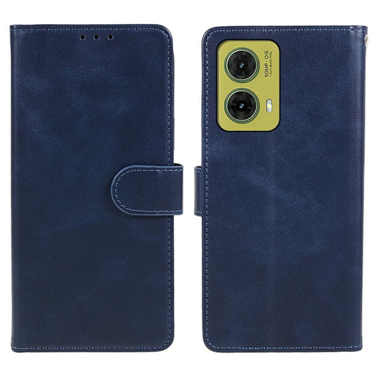 For Motorola Moto G35 5G Case PU Leather Wallet Protective Phone Cover Calf Texture - Blue