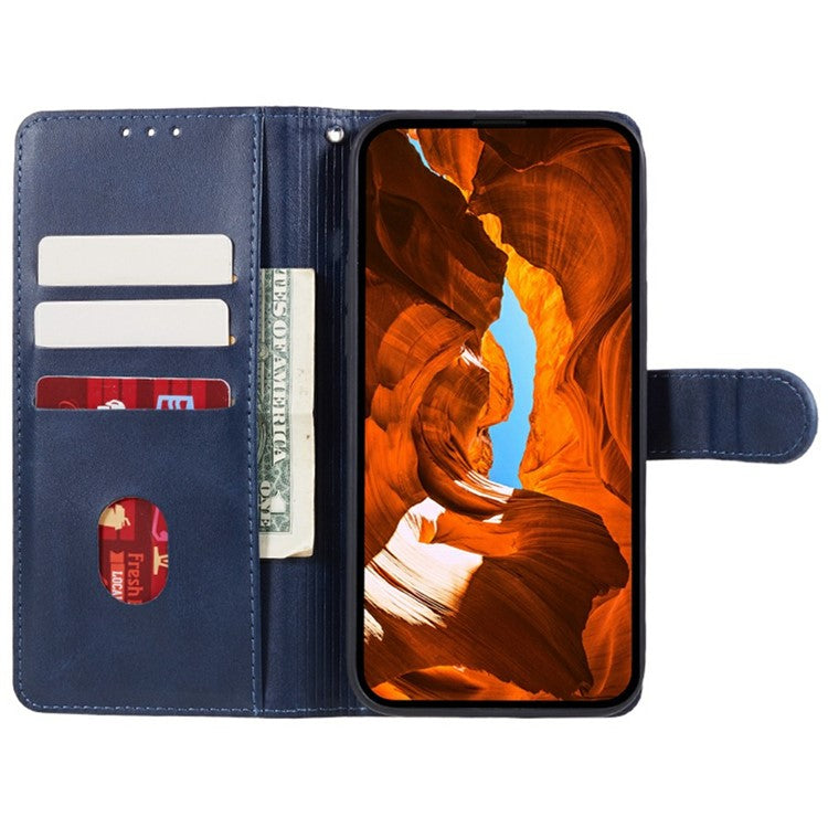 For Motorola Moto G35 5G Case PU Leather Wallet Protective Phone Cover Calf Texture - Blue