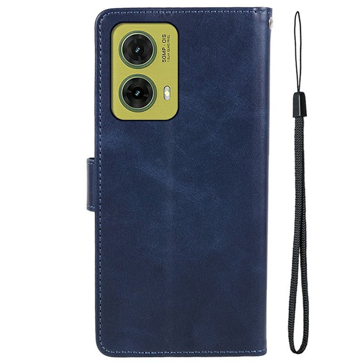For Motorola Moto G35 5G Case PU Leather Wallet Protective Phone Cover Calf Texture - Blue