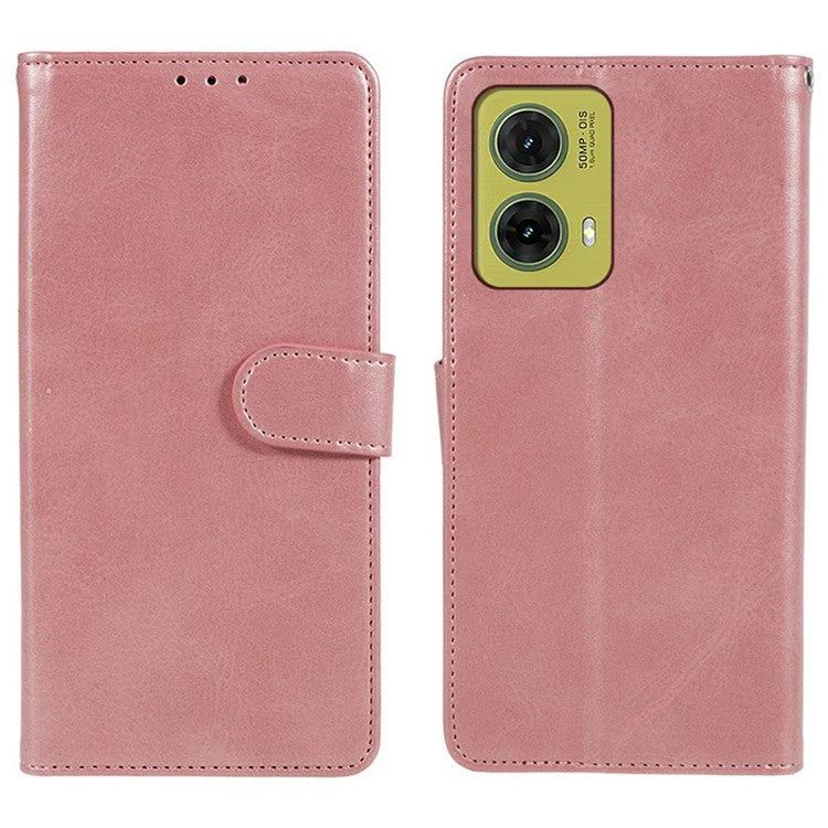 For Motorola Moto G35 5G Case PU Leather Wallet Protective Phone Cover Calf Texture - Rose Gold