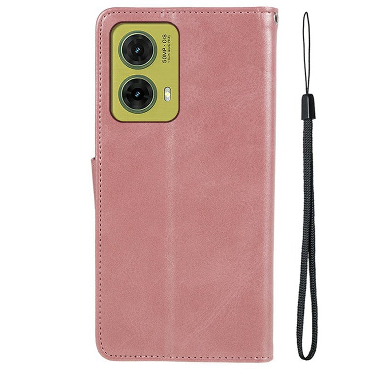 For Motorola Moto G35 5G Case PU Leather Wallet Protective Phone Cover Calf Texture - Rose Gold