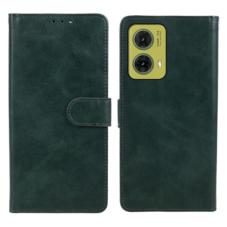 For Motorola Moto G35 5G Case PU Leather Wallet Protective Phone Cover Calf Texture - Midnight Green