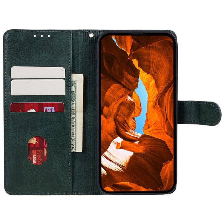 For Motorola Moto G35 5G Case PU Leather Wallet Protective Phone Cover Calf Texture - Midnight Green