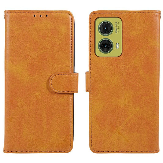 For Motorola Moto G35 5G Case PU Leather Wallet Protective Phone Cover Calf Texture - Khaki