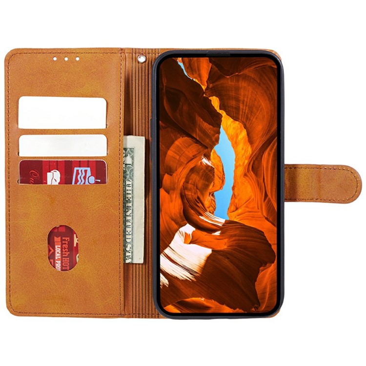 For Motorola Moto G35 5G Case PU Leather Wallet Protective Phone Cover Calf Texture - Khaki
