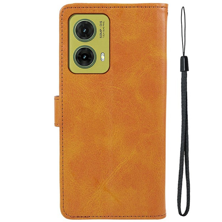 For Motorola Moto G35 5G Case PU Leather Wallet Protective Phone Cover Calf Texture - Khaki