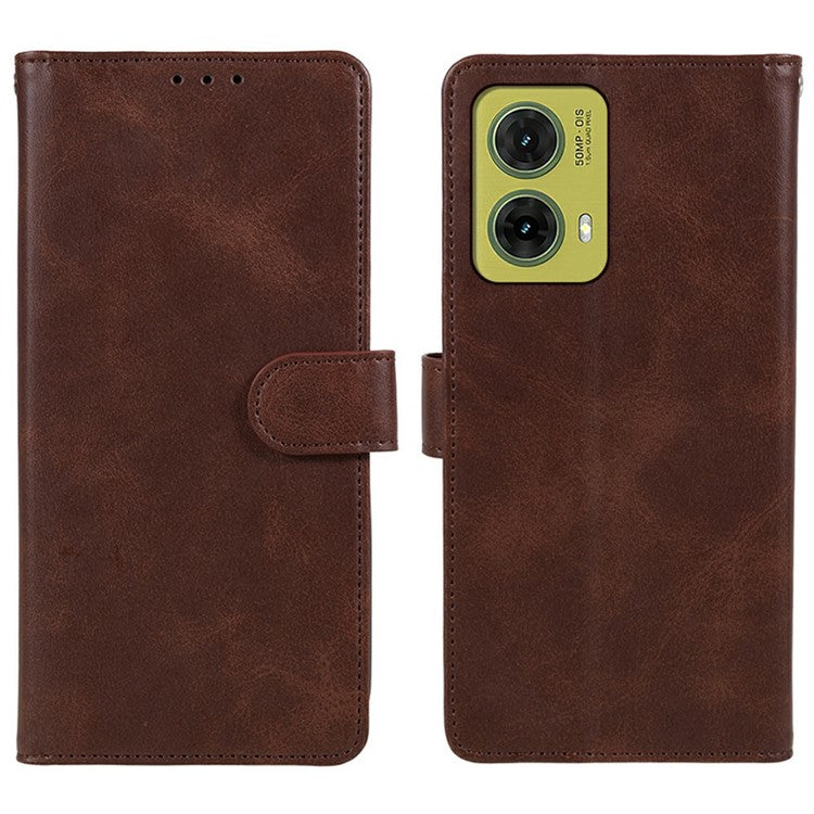 For Motorola Moto G35 5G Case PU Leather Wallet Protective Phone Cover Calf Texture - Brown