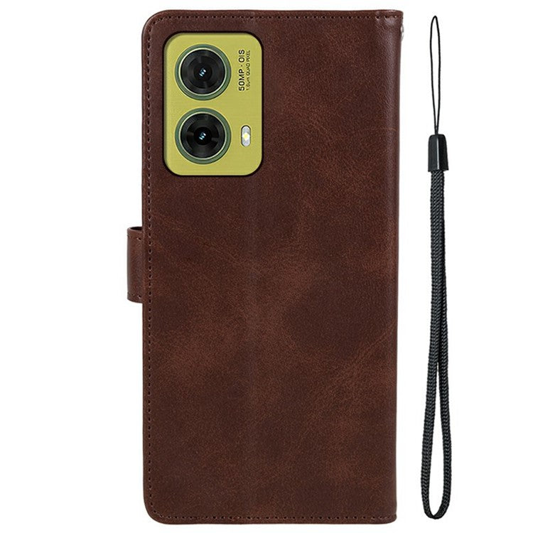 For Motorola Moto G35 5G Case PU Leather Wallet Protective Phone Cover Calf Texture - Brown