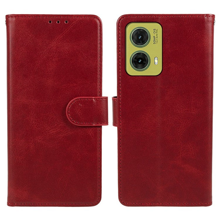 For Motorola Moto G35 5G Case PU Leather Wallet Protective Phone Cover Calf Texture - Red