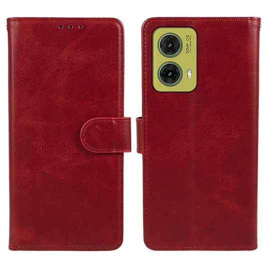 For Motorola Moto G35 5G Case PU Leather Wallet Protective Phone Cover Calf Texture - Red