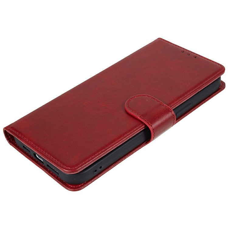 For Motorola Moto G35 5G Case PU Leather Wallet Protective Phone Cover Calf Texture - Red