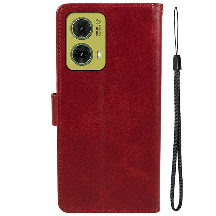 For Motorola Moto G35 5G Case PU Leather Wallet Protective Phone Cover Calf Texture - Red