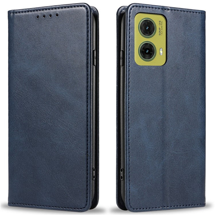 For Motorola Moto G35 5G Case Strong Magnetic PU Leather Phone Cover Calf Texture - Blue