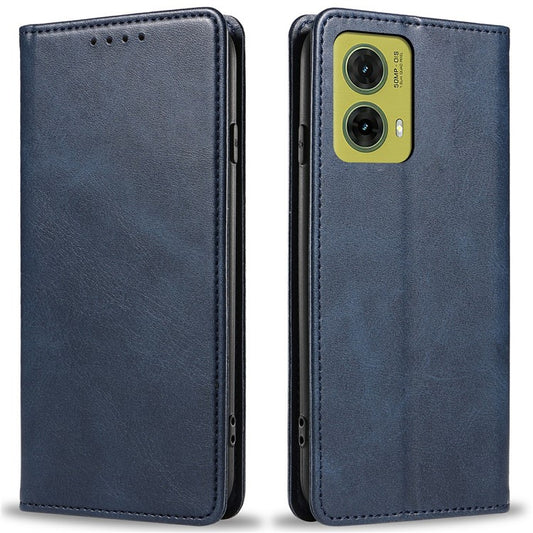 For Motorola Moto G35 5G Case Strong Magnetic PU Leather Phone Cover Calf Texture - Blue